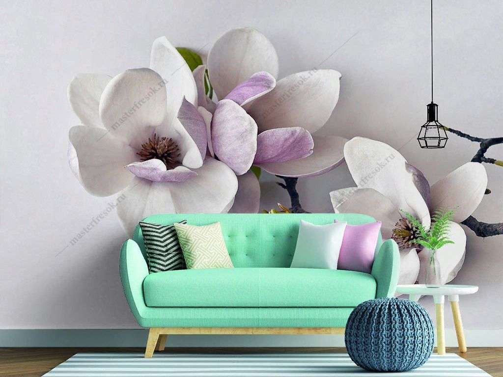 Фотообои в интерьере цветок магнолии 3д  10-893 фото
