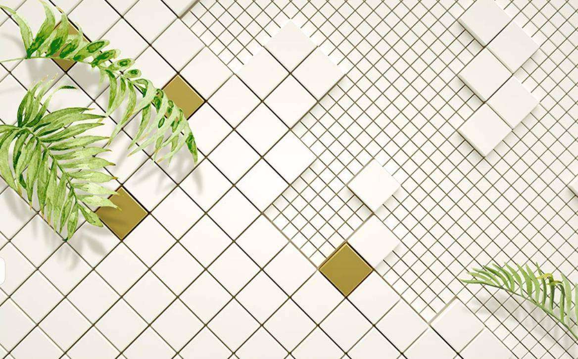 Фотообои в интерьере трехмерная белая мозаика  15-422 фото