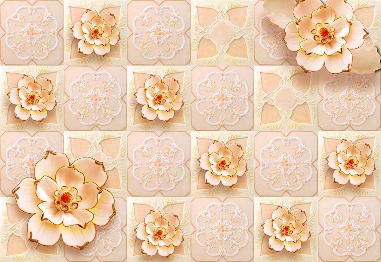 Фотообои в интерьере 3д цветы в цветных квадратах  10-529 фото