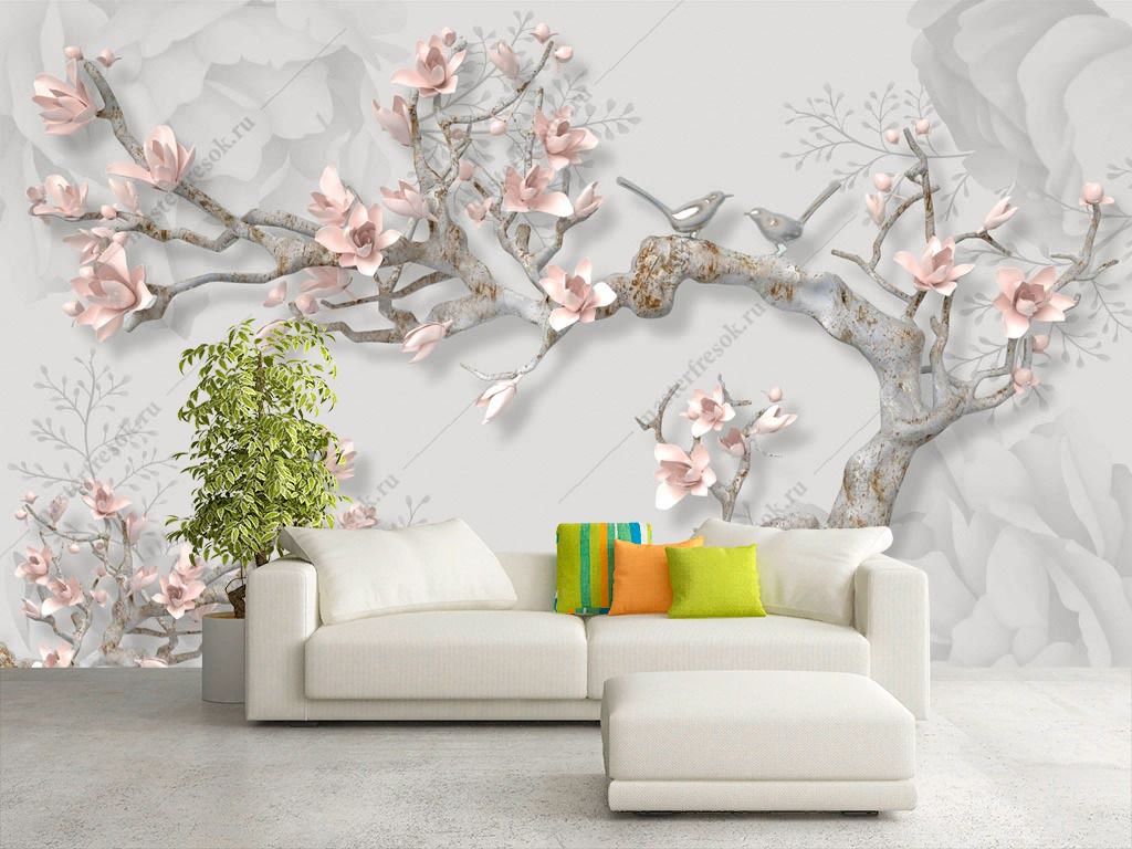 Фотообои 3д Сакура с розовыми лепестками  10-927