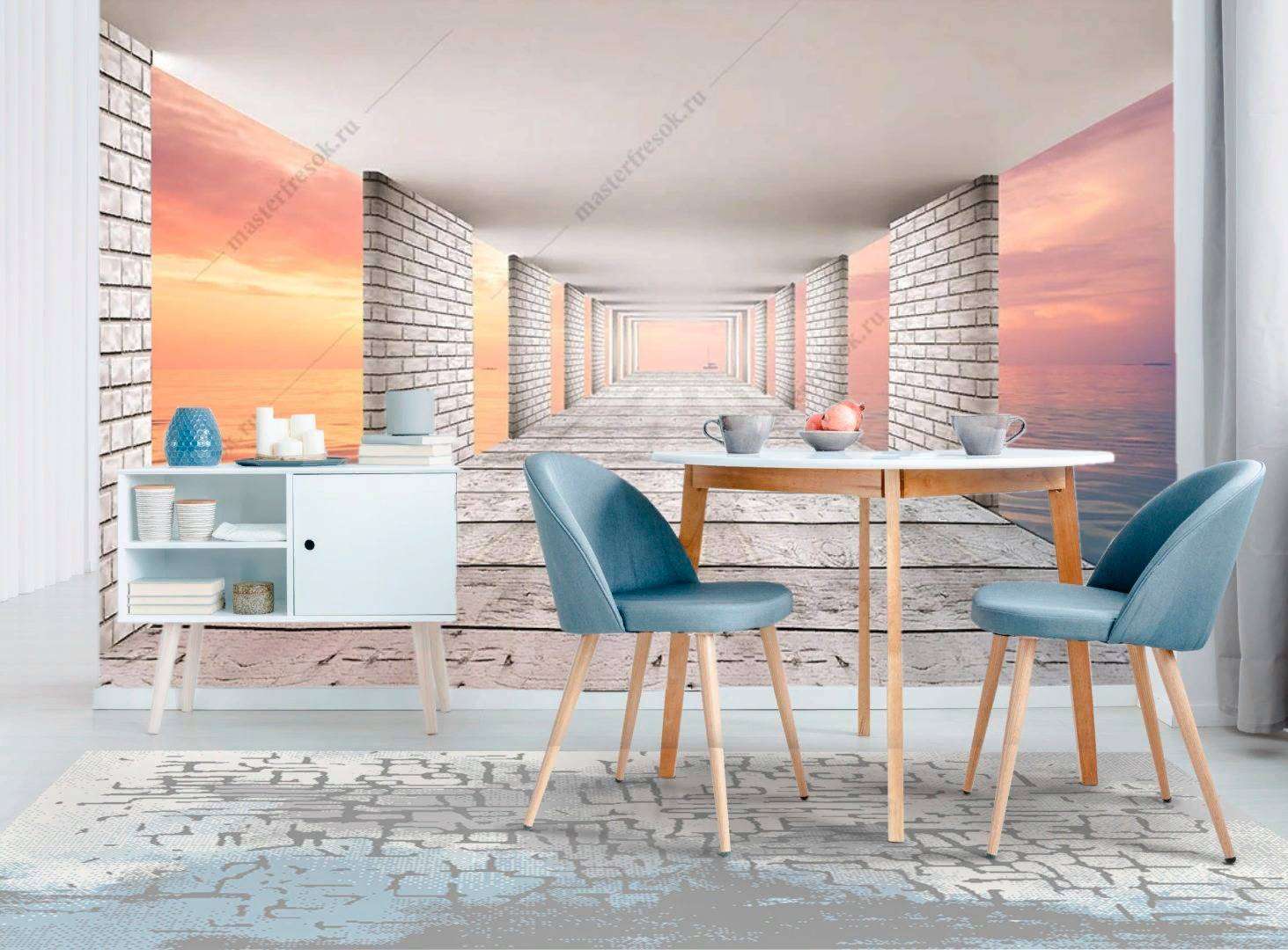 Фотообои в интерьере 3д закат в тоннеле  9-1186 фото