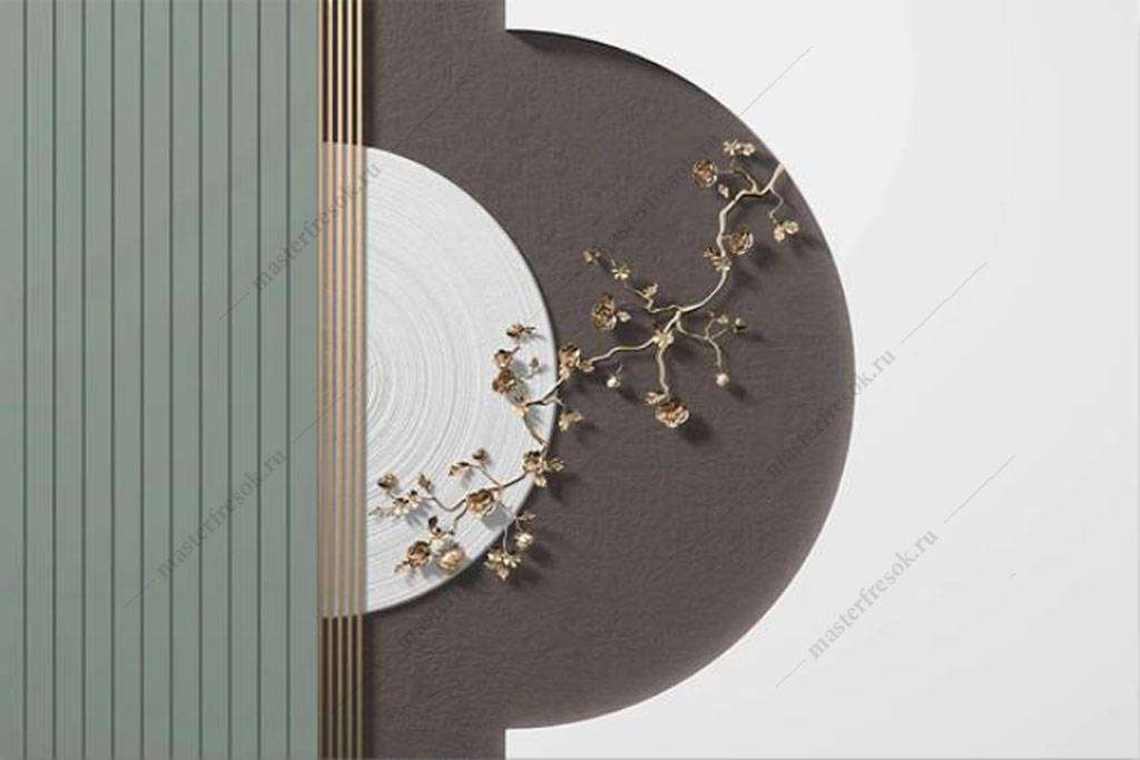 Фотообои в интерьере золотая веточка в геометрии  16-073 фото