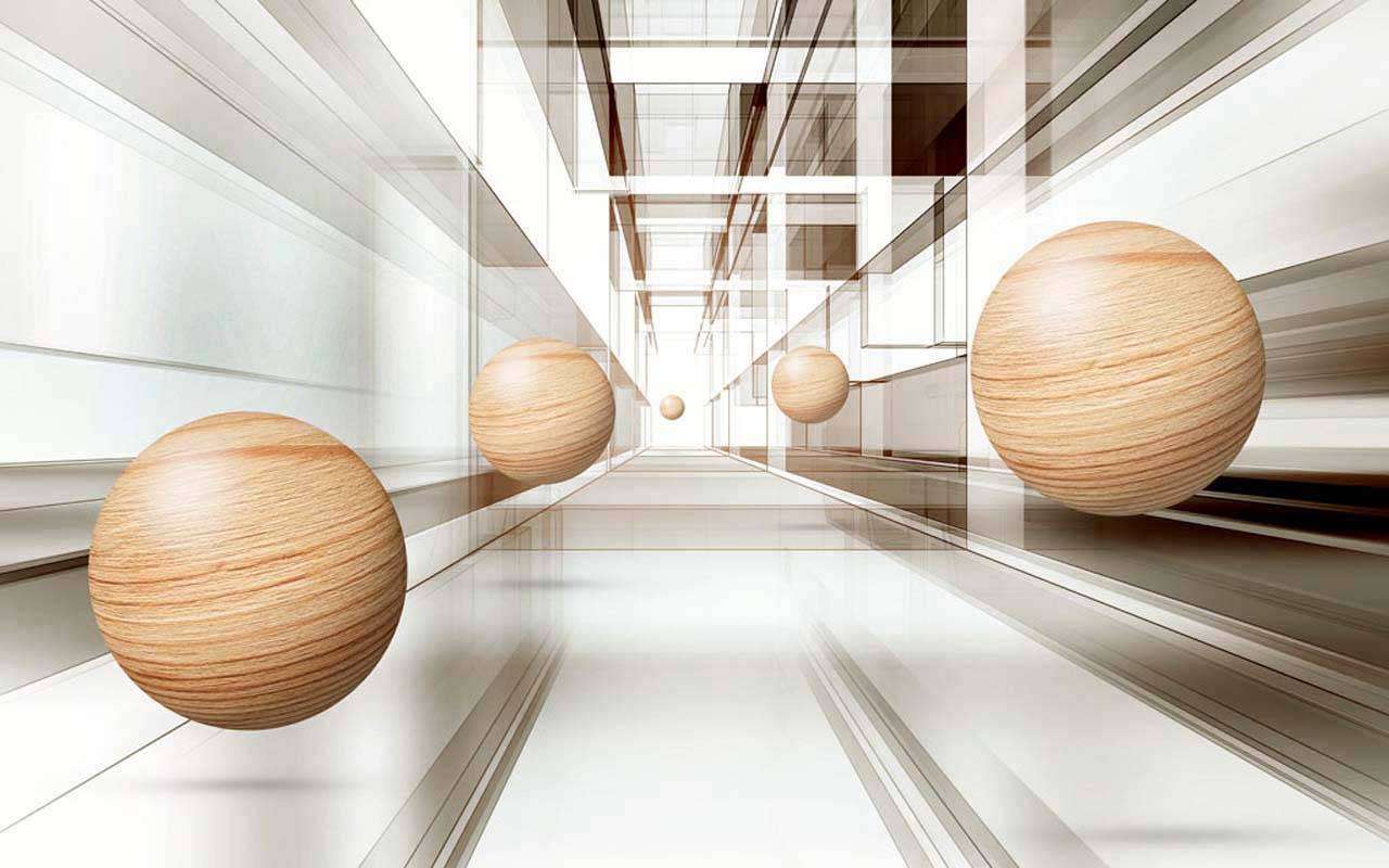Фотообои в интерьере 3д деревянные шары  10-561 фото