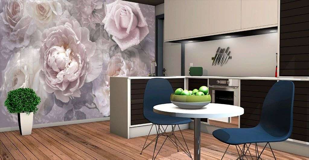 Фотообои в интерьере натюрморт "3d пионы"  7-882 фото