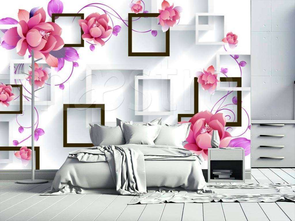 Фотообои 3д цветы с объемными квадратами  10-488