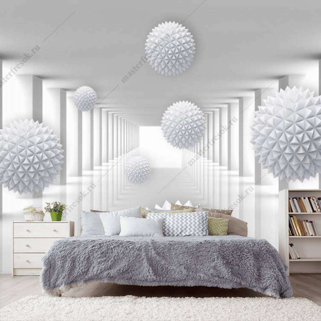 Фотообои в интерьере 3д объемные шары в тоннеле  10-787 фото