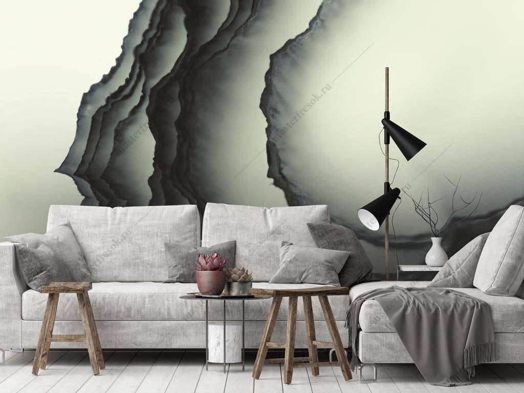 Фотообои в интерьере зеленая 3д волна флюид арт  9-1380 фото