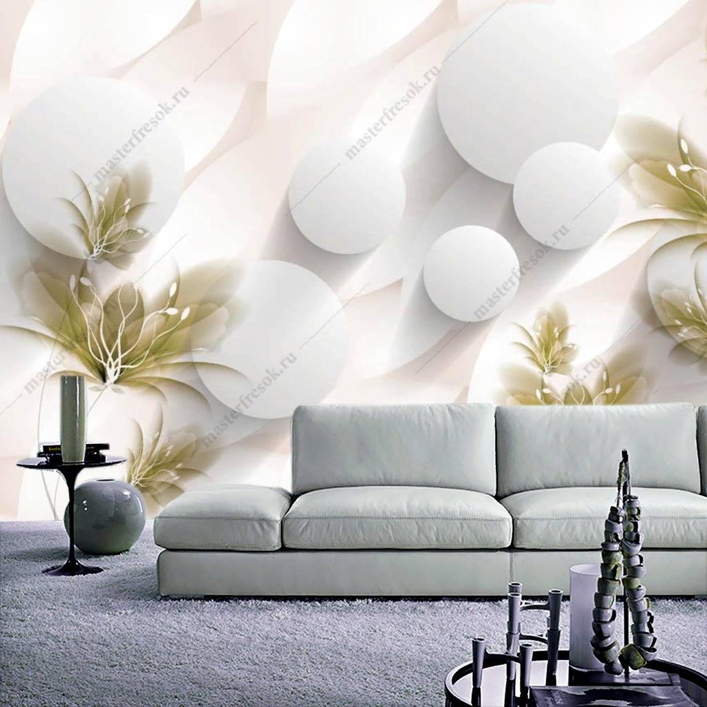 Фотообои 3d белый фон с цветами  10-835