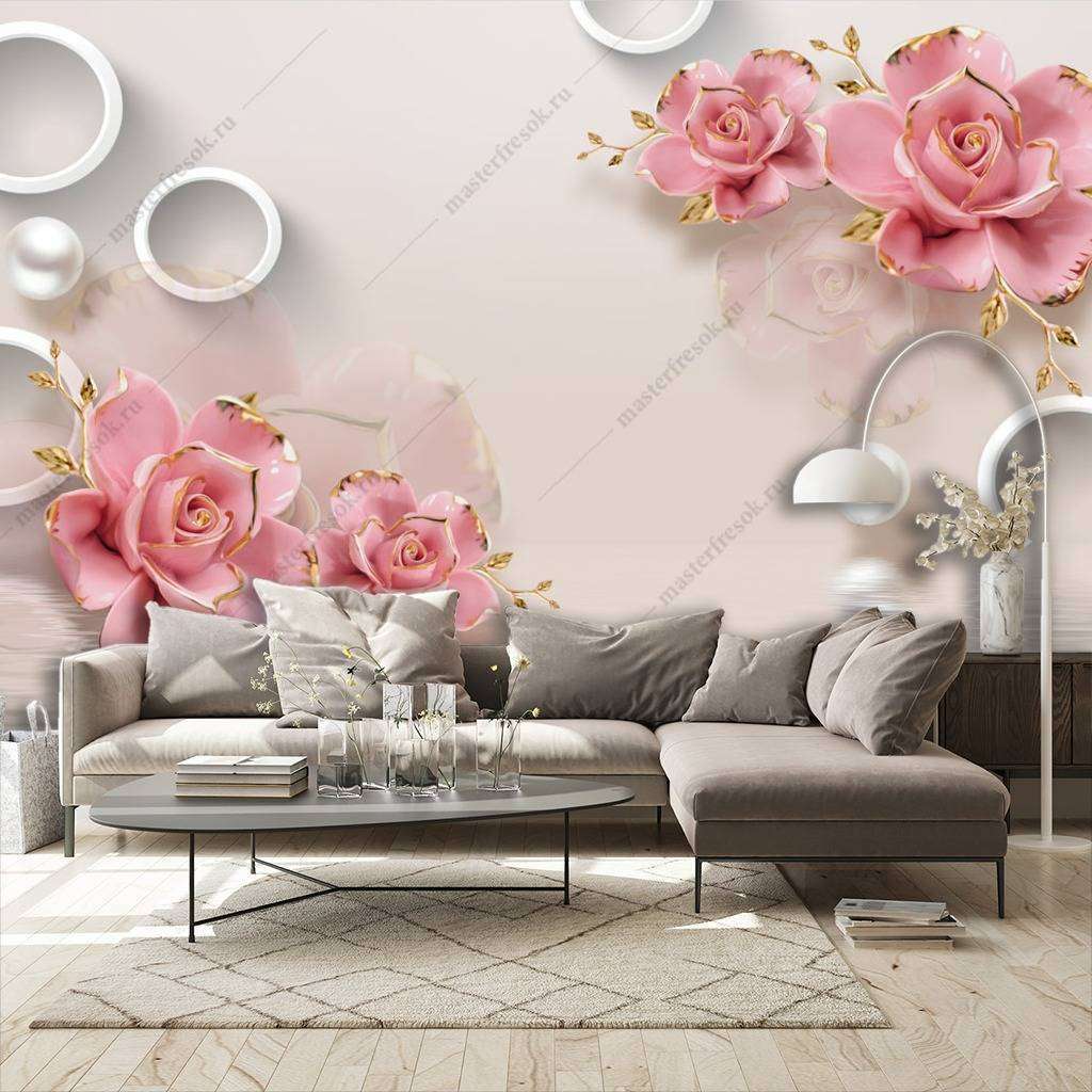 Фотообои Бесшовные обои на стену:  3д розовые цветы. Артикул: 10-660  