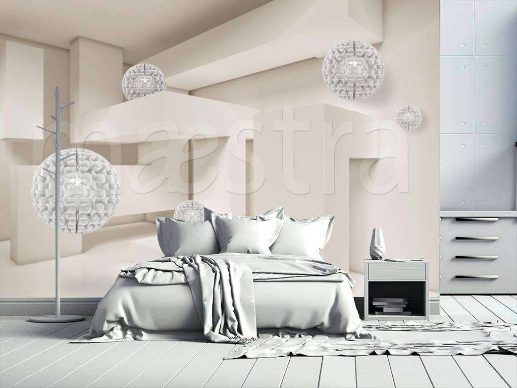 Фотообои в интерьере 3д шары летающие в пространстве  10-528 фото