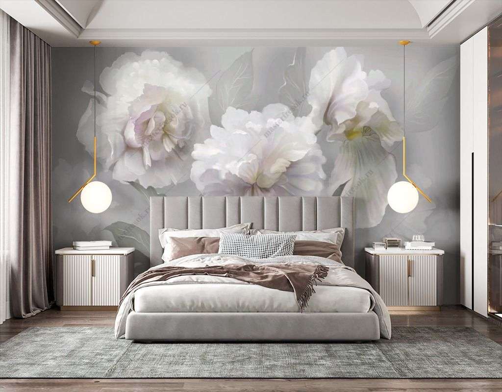 Фотообои в интерьере 3d пионы  13-487 фото