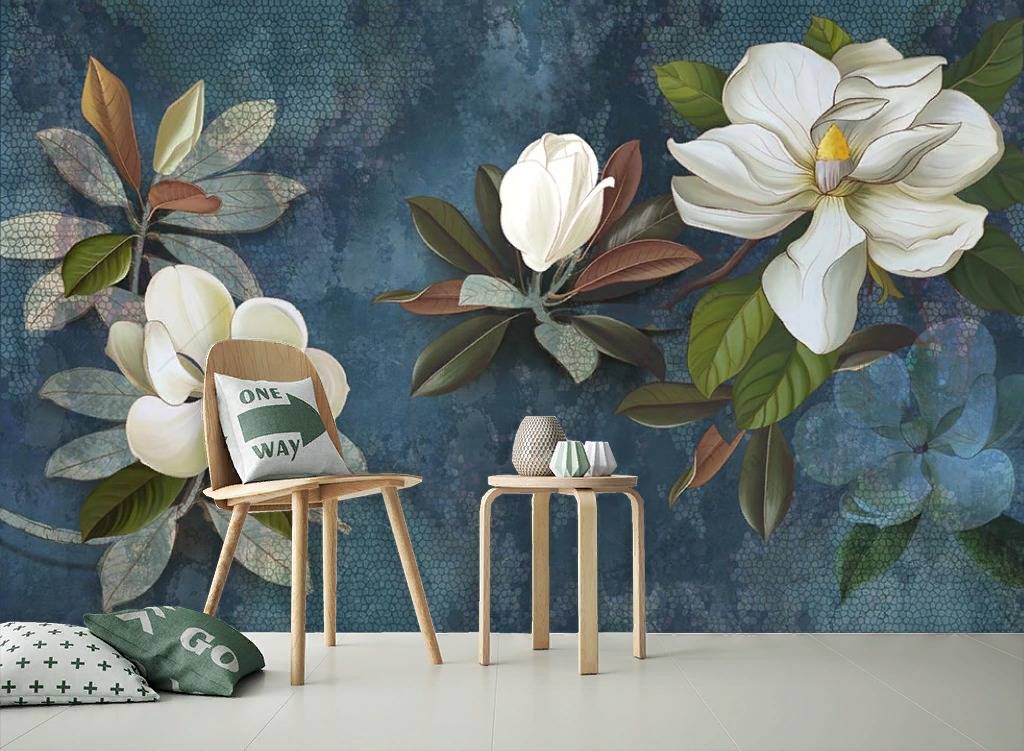 Фотообои Магнолия на синем фоне  10-870