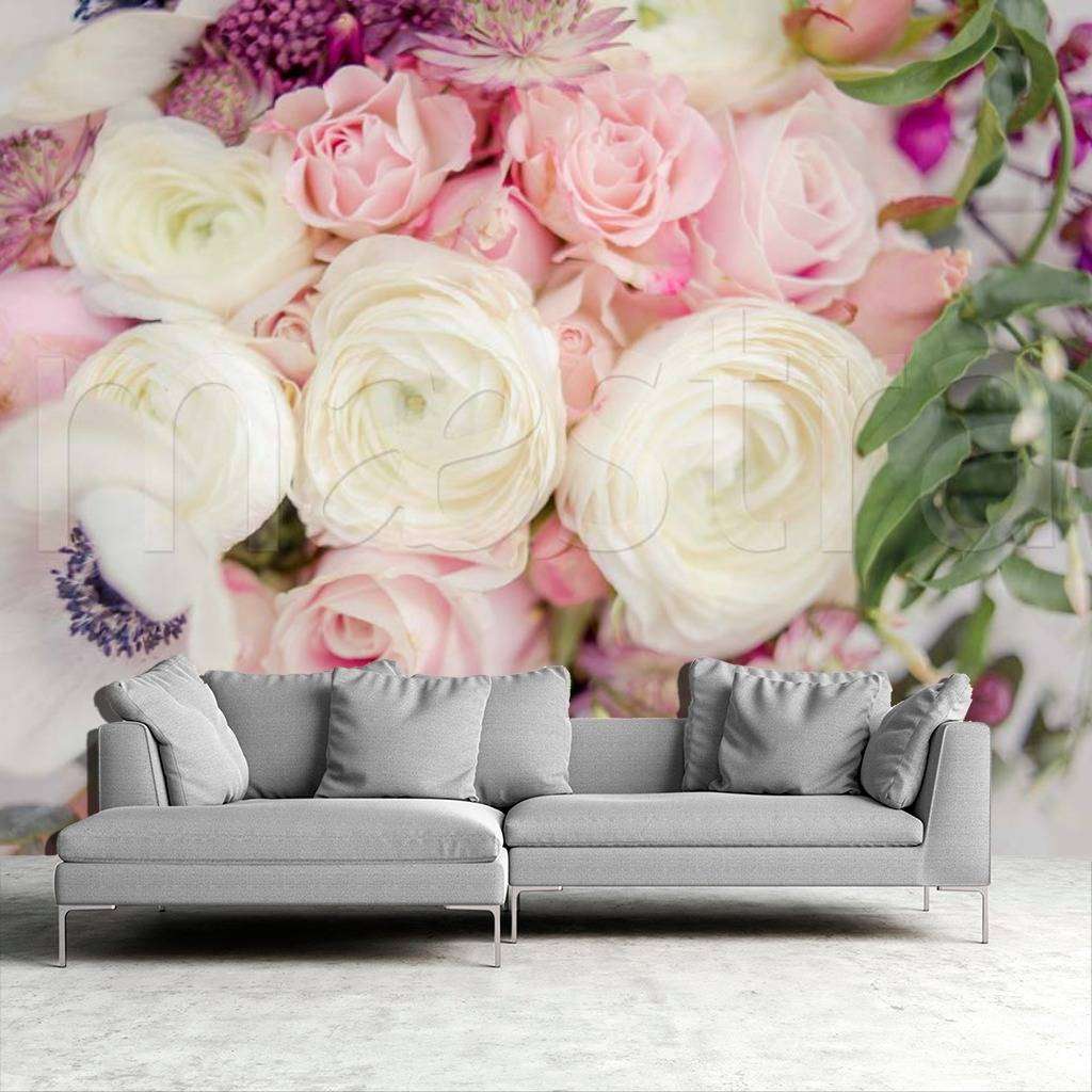 Фотообои в интерьере белые розы живые  7-820 фото