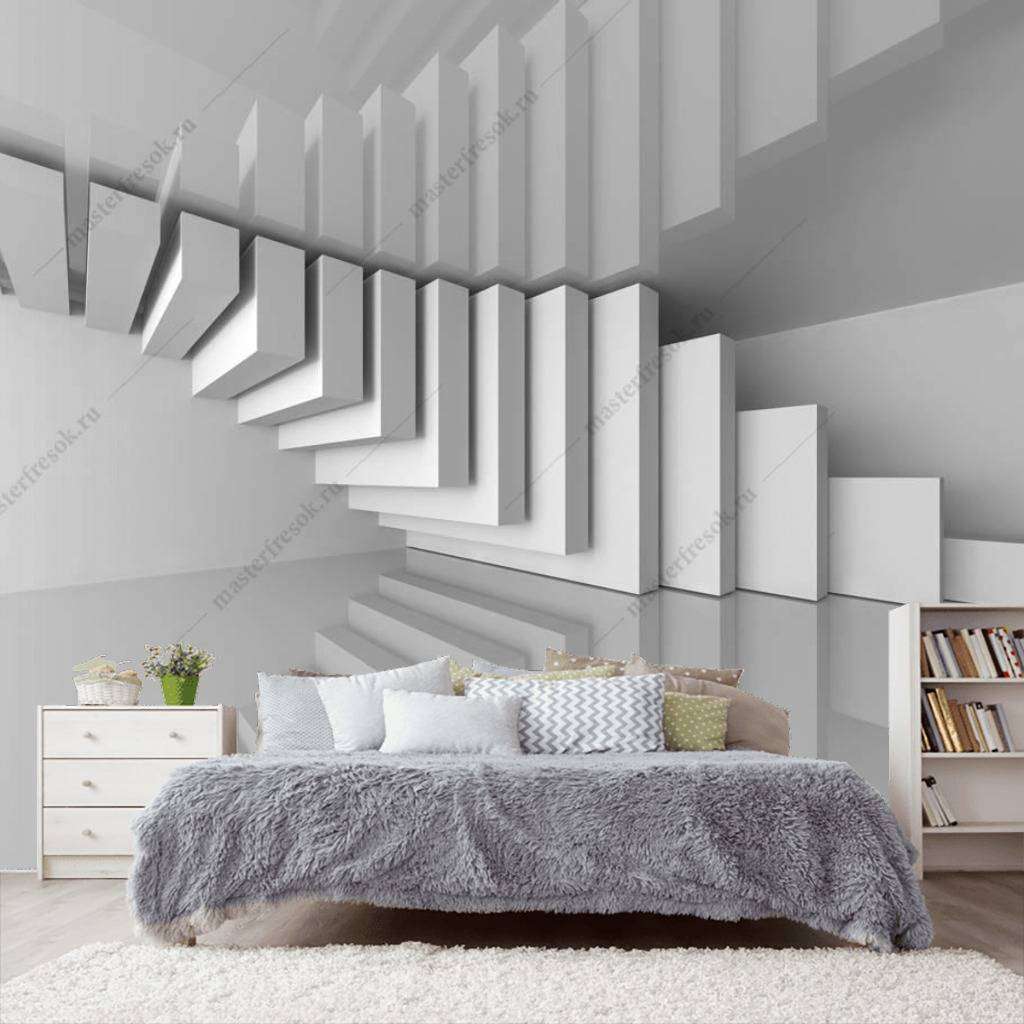 Фотообои в интерьере 3д зеркальная геометрия  10-795 фото