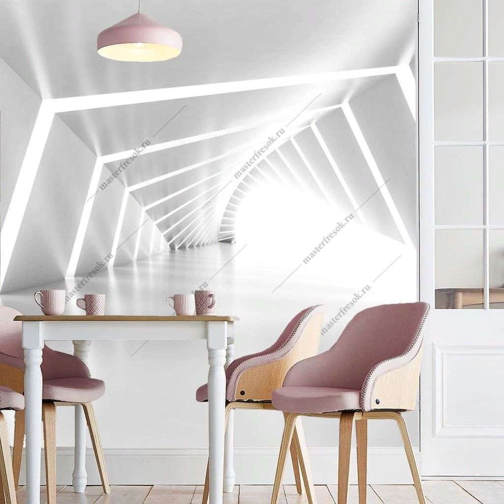 Фотообои в интерьере 3д белый тунель  10-937 фото