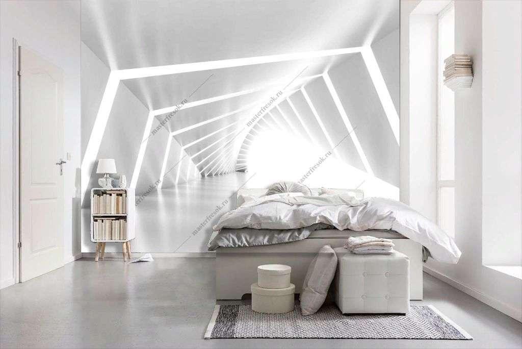 Фотообои в интерьере 3д белый тунель  10-937 фото