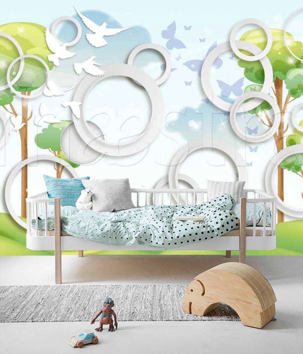 Фотообои Стереоскопический лес с объемными кругами  7-474