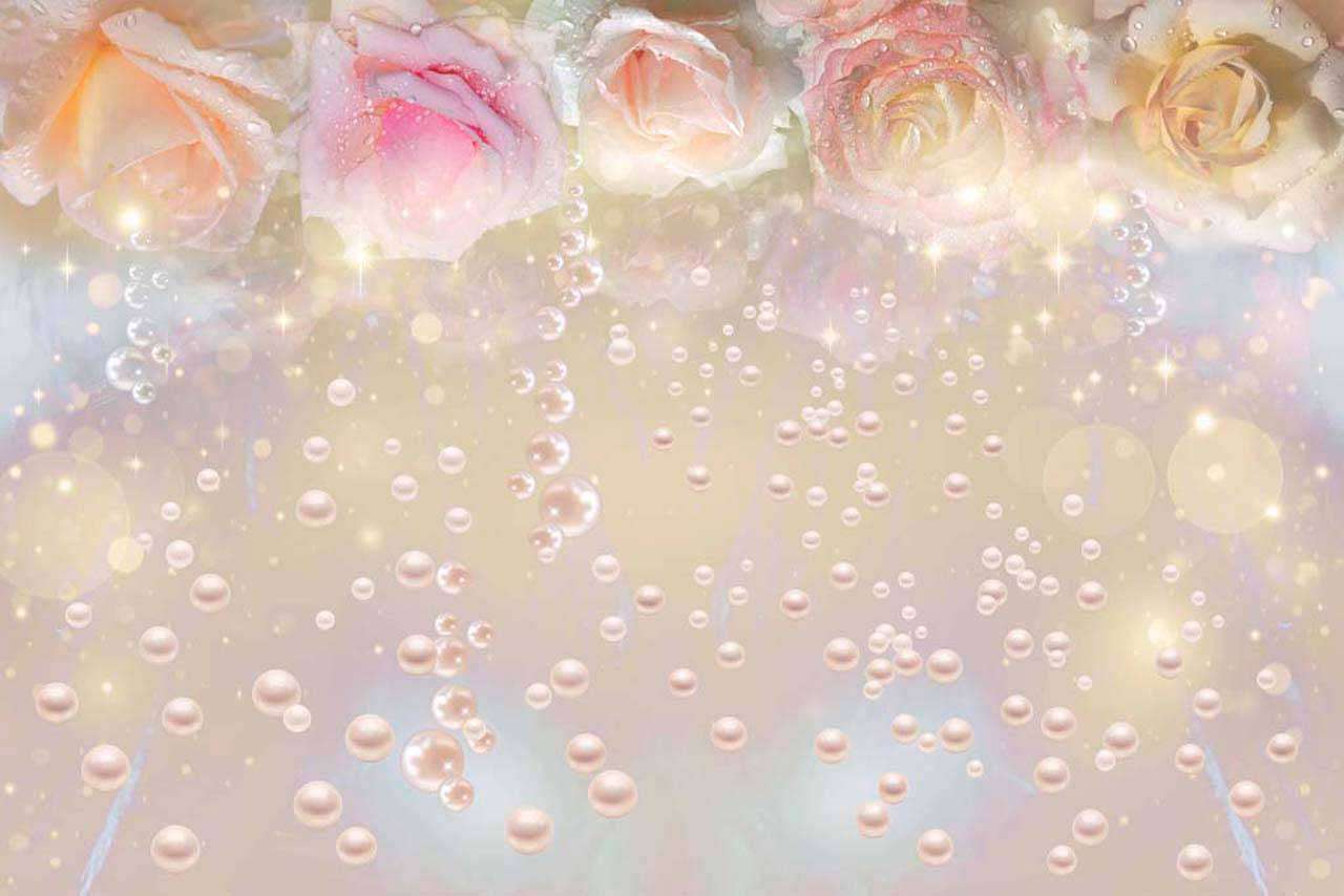 Фотообои в интерьере нежные розы с жемчугом  7-442 фото