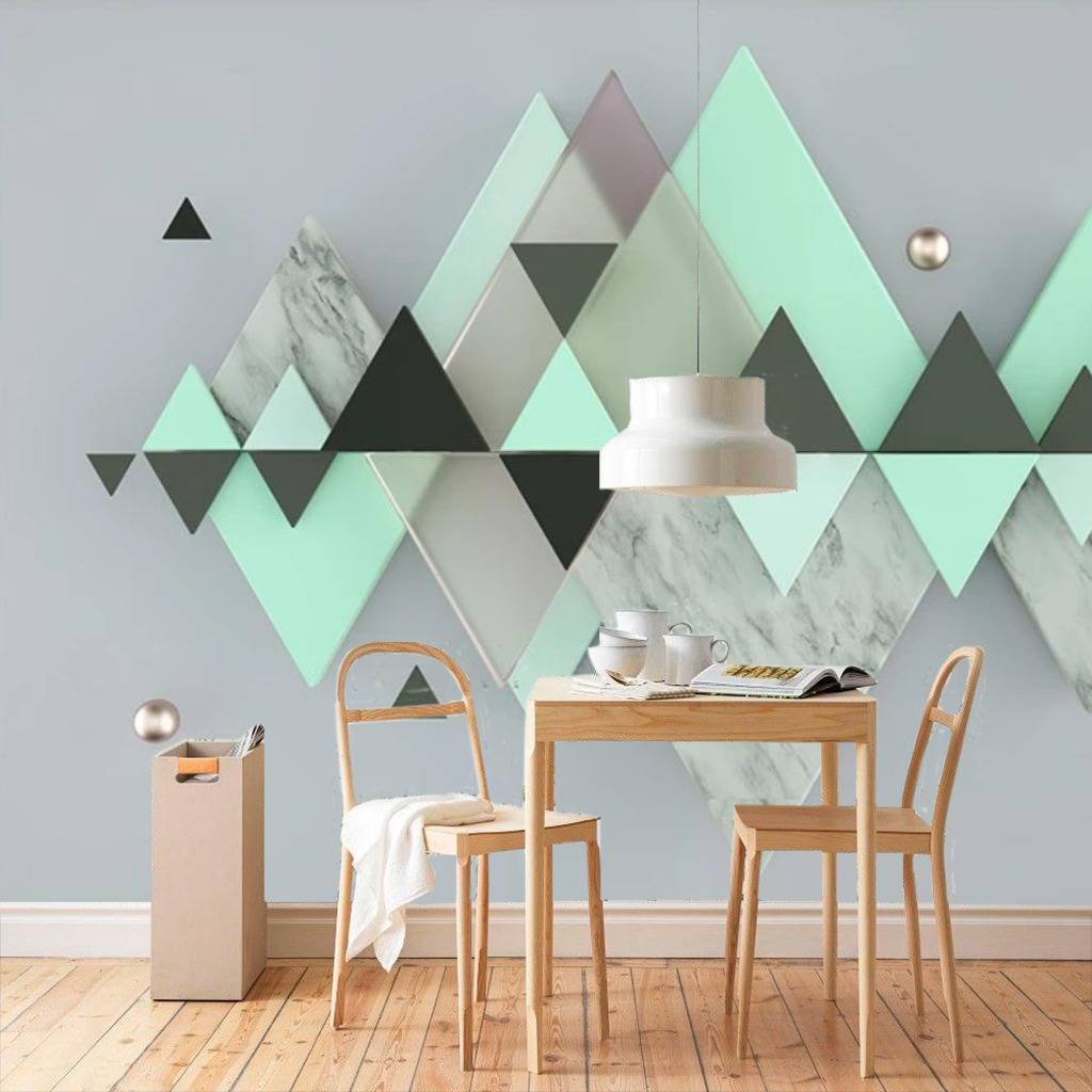 Фотообои 3д треугольники зеленые  15-380