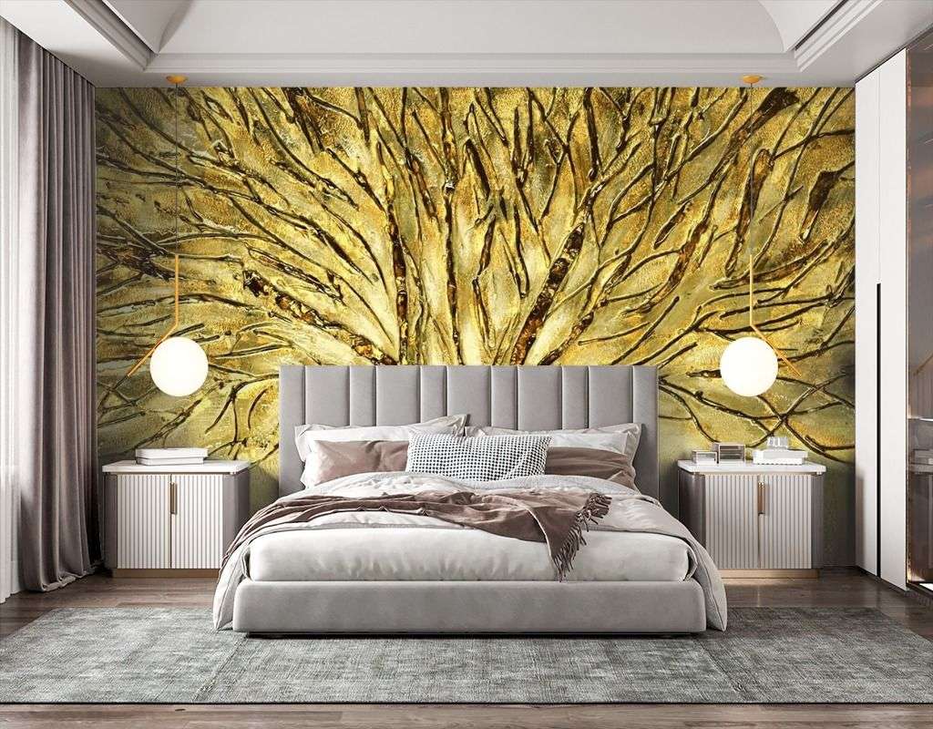 Фотообои в интерьере янтарное дерево  14-647 фото