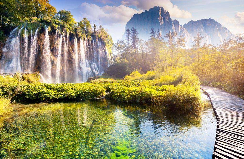 Фотообои в интерьере водопад солнечный  9-863 фото