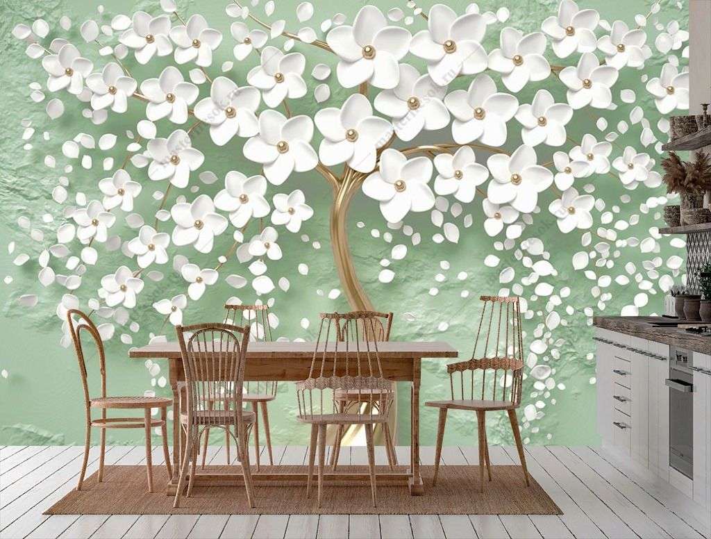 Фотообои в интерьере 3д дерево на зеленом фоне  10-891 фото