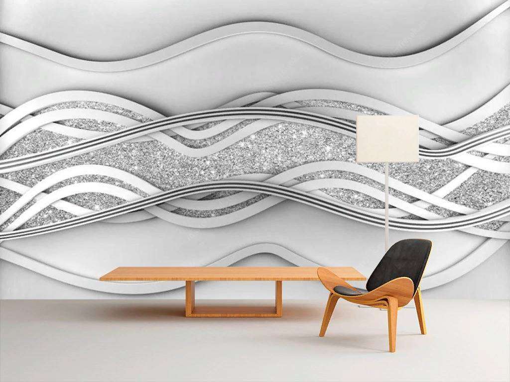Фотообои в интерьере серебряные волны  15-721 фото