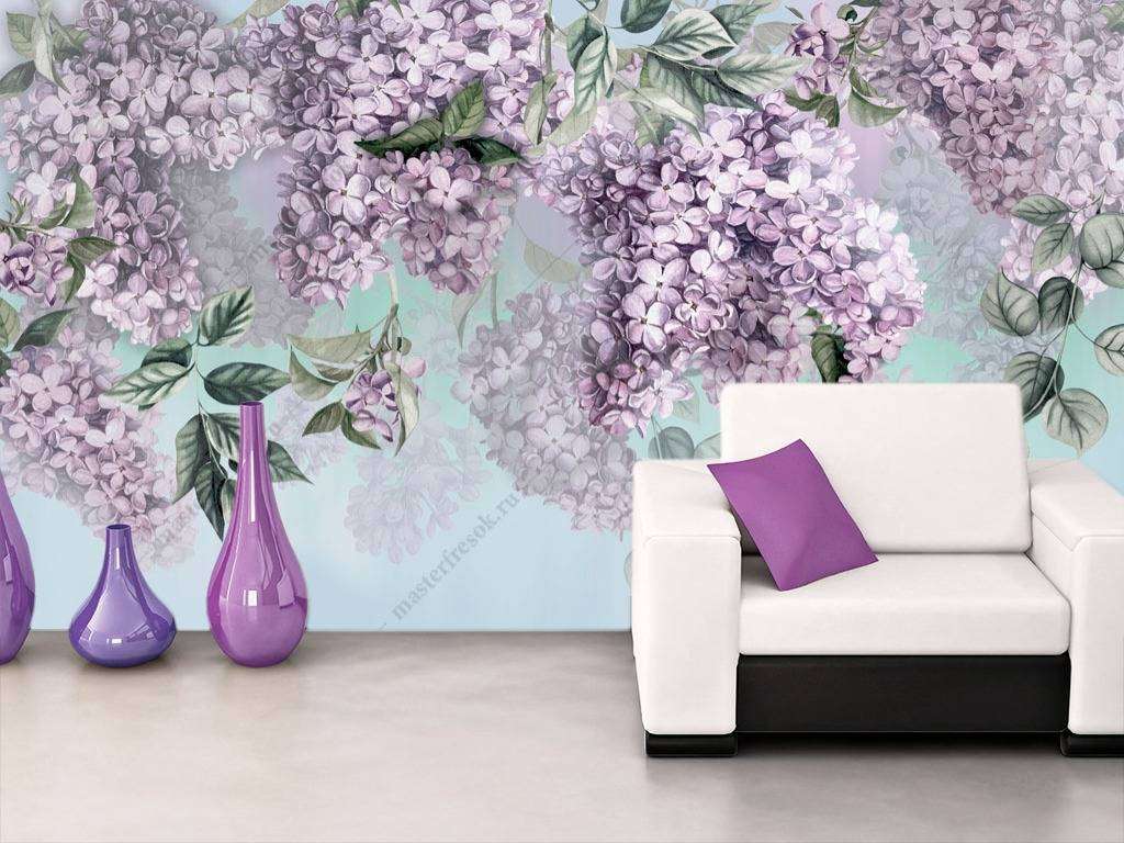 Фотообои в интерьере яркая сирень  13-130 фото