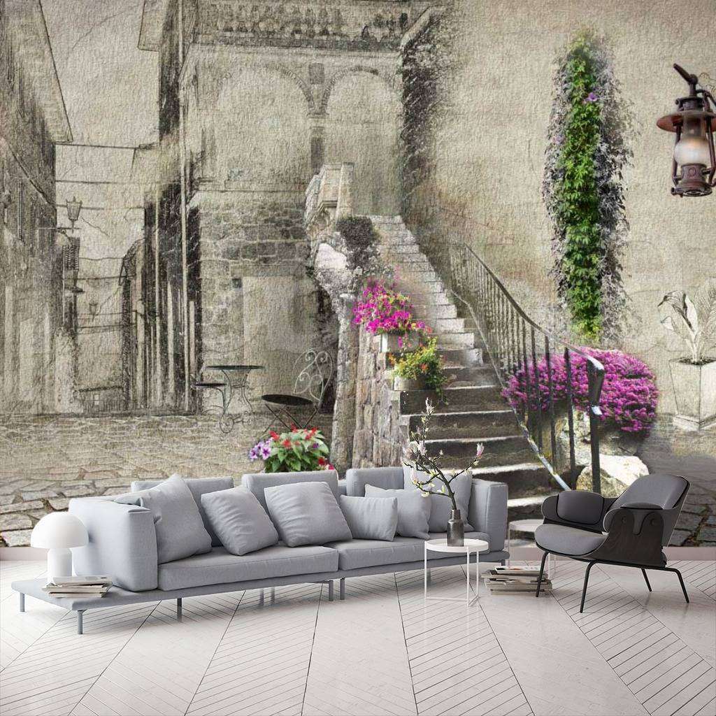 Фотообои Дворик старинный в серых тонах 3д  7-293