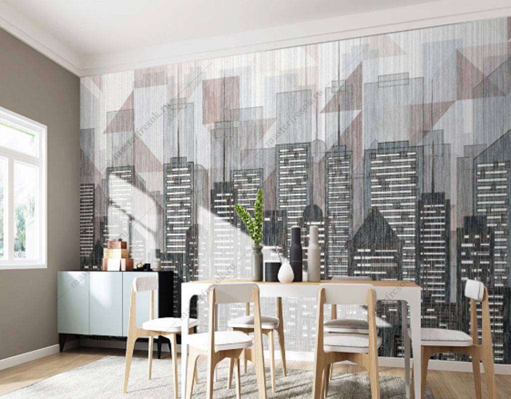 Фотообои в интерьере рисунок города  15-851 фото