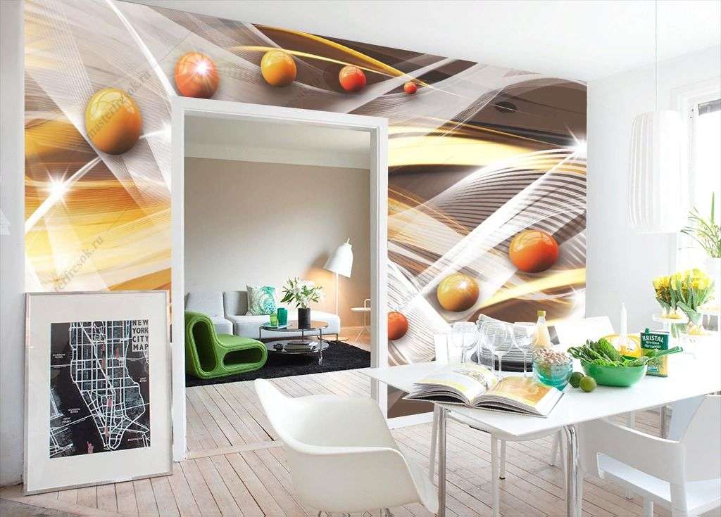 Фотообои в интерьере оранжевая абстракция  14-294 фото