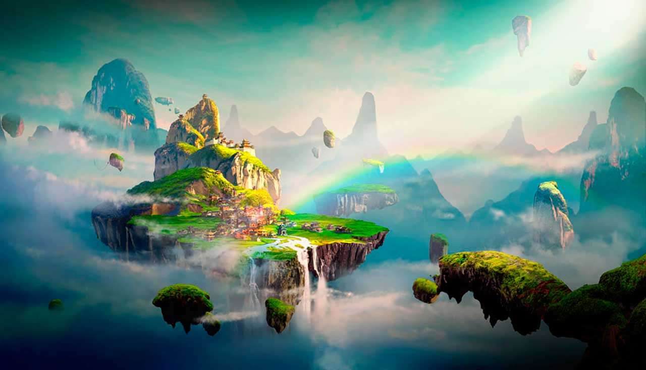 Фотообои в интерьере 3д парящие горы  9-036 фото