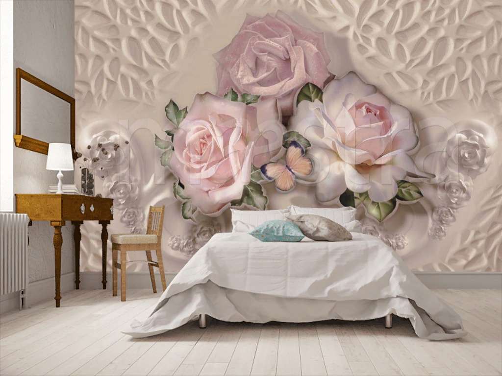 Фотообои Стереоскопические розовые розы  7-524
