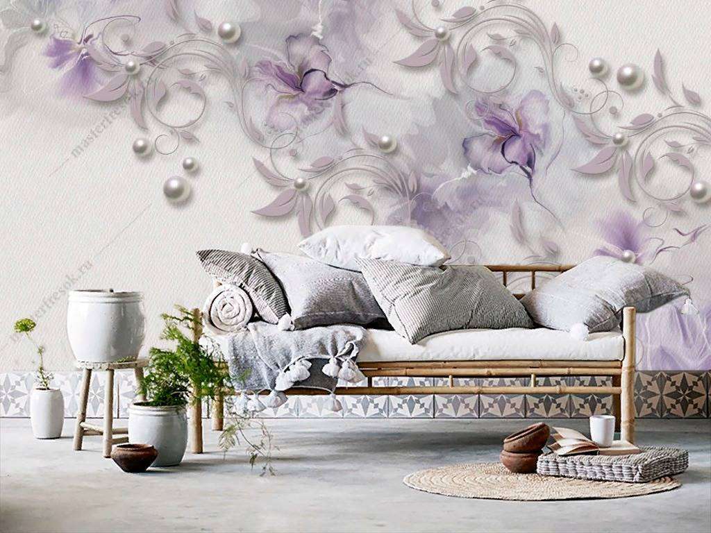 Фотообои в интерьере сиреневые цветы  10-851 фото