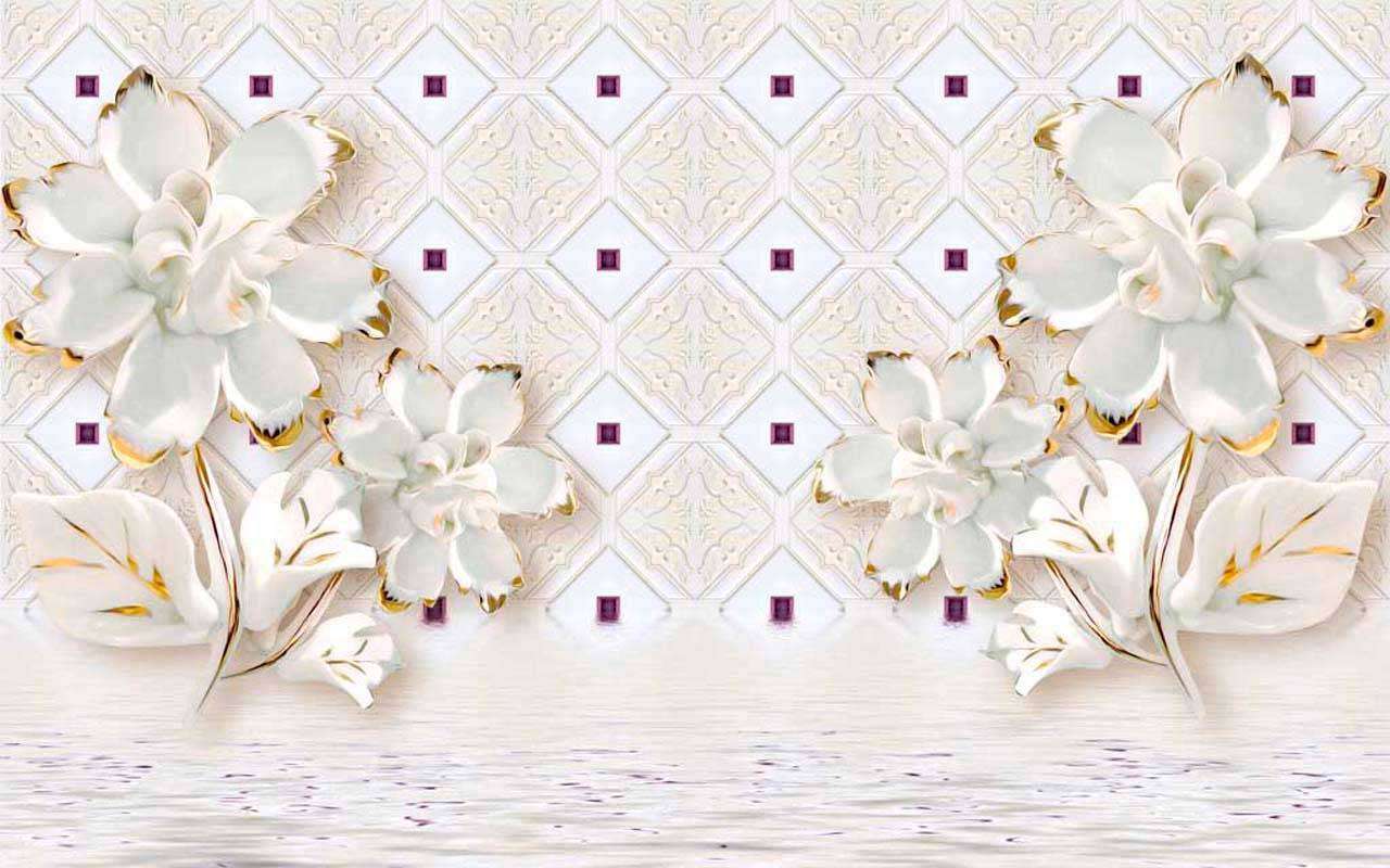 Фотообои в интерьере 3д цветы на воде на бежевом фоне  10-452 фото