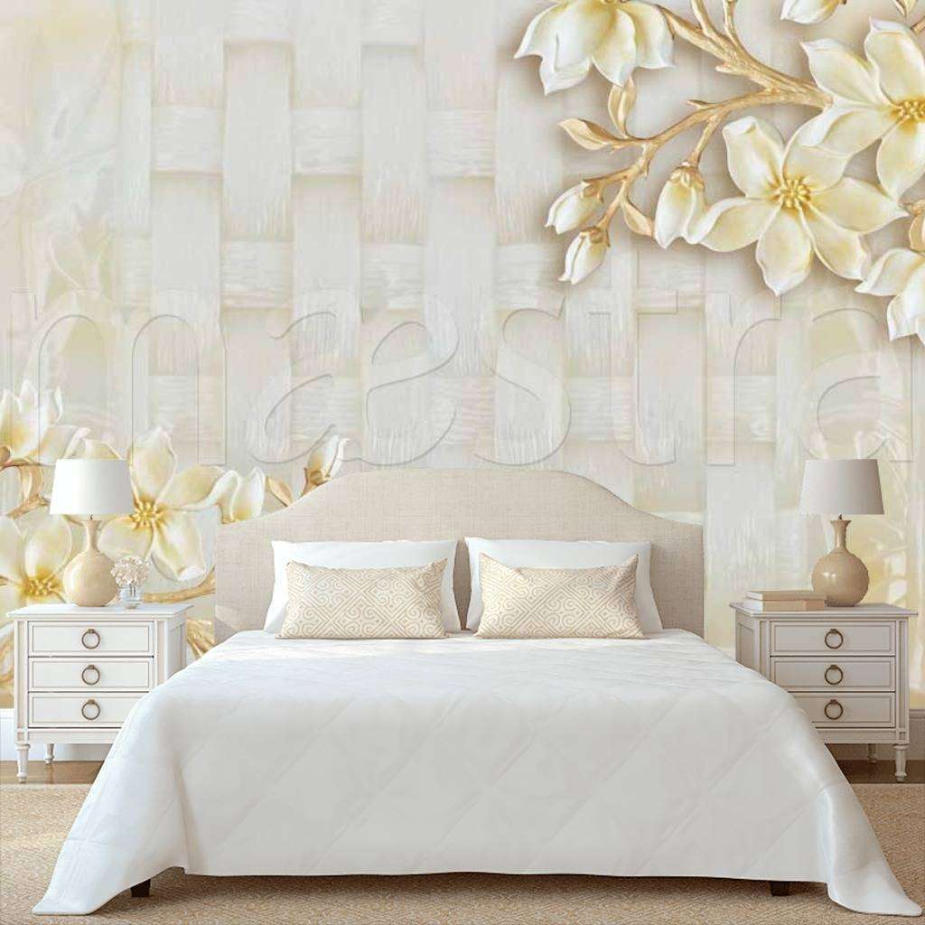 Фотообои Белые цветы на золотых ветках  10-451