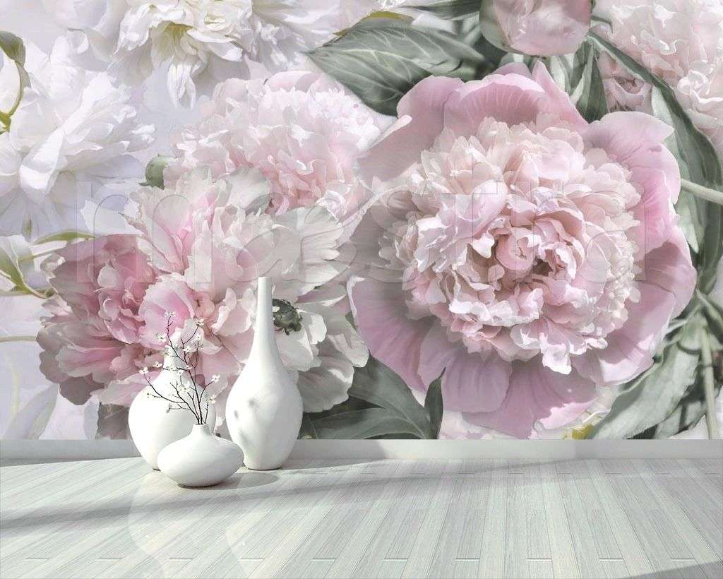 Фотообои в интерьере букет светлых пионов  7-928 фото