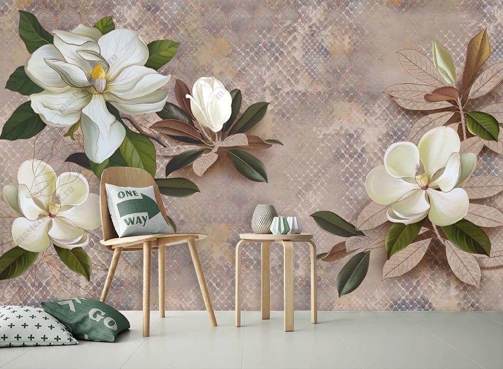 Фотообои Магнолия на бежевом фоне  10-871