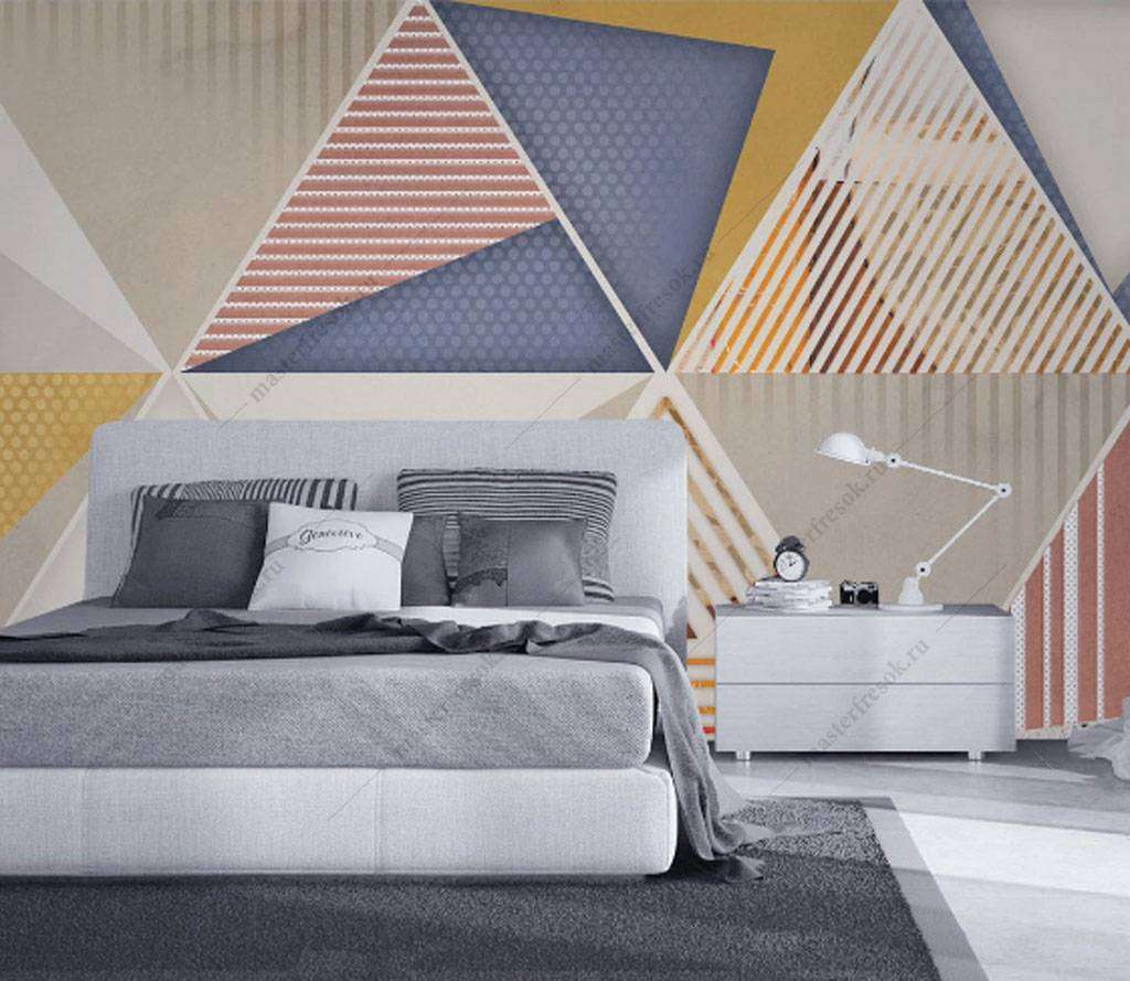 Фотообои в интерьере разноцветные треугольники  15-811 фото