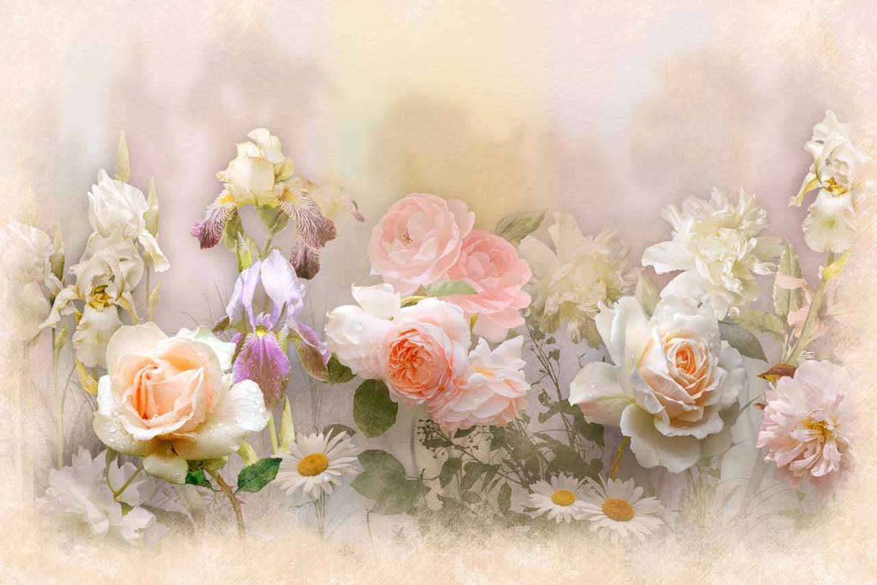 Фотообои в интерьере крупные розы на стену  7-684 фото