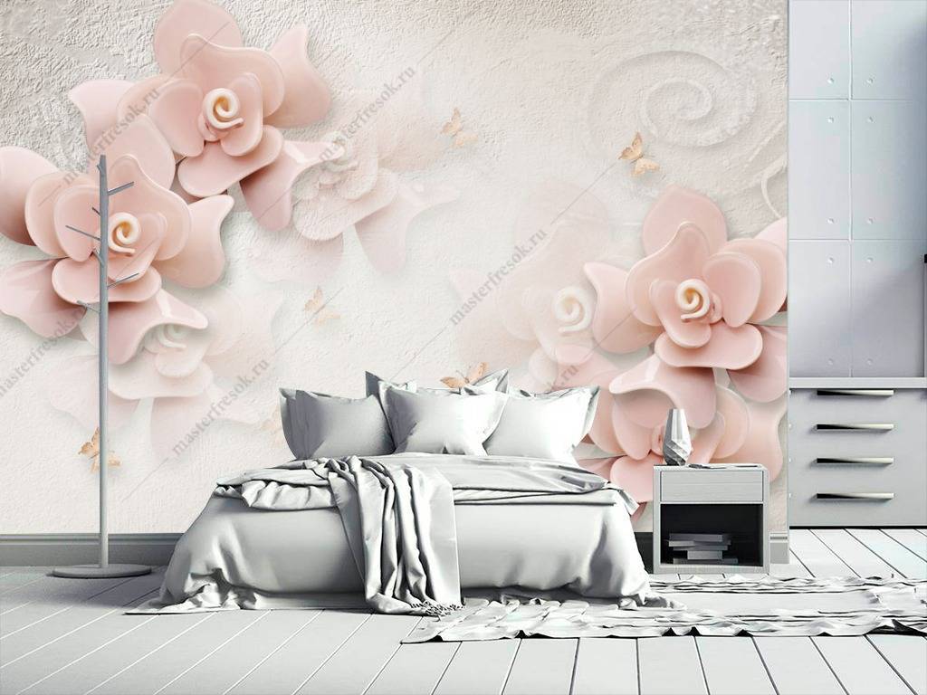 Фотообои 3д пыльно розовые цветы  10-645