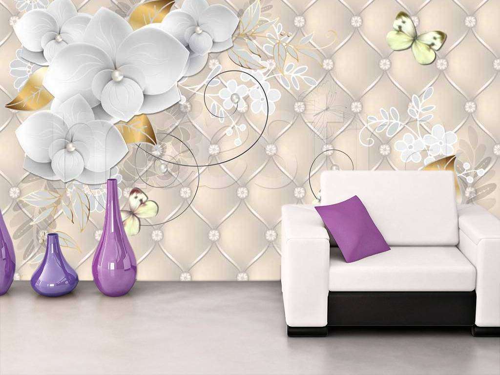 Фотообои в интерьере стереоскопические светлые цветы на фоне 3д  7-471 фото
