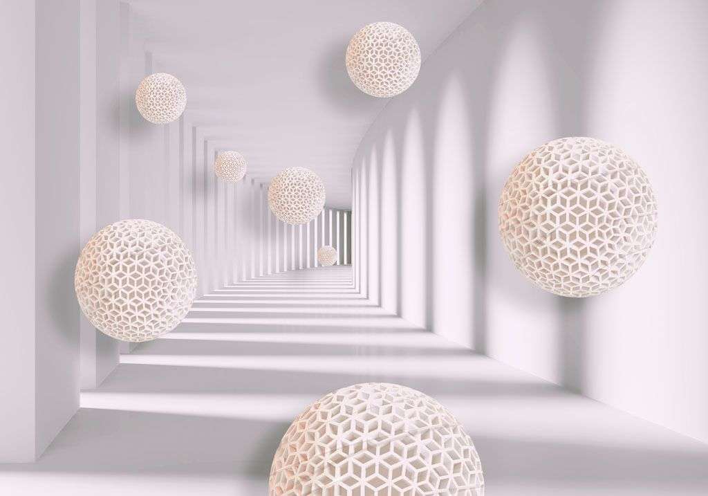 Фотообои в интерьере 3д тоннель с шарами  10-653 фото