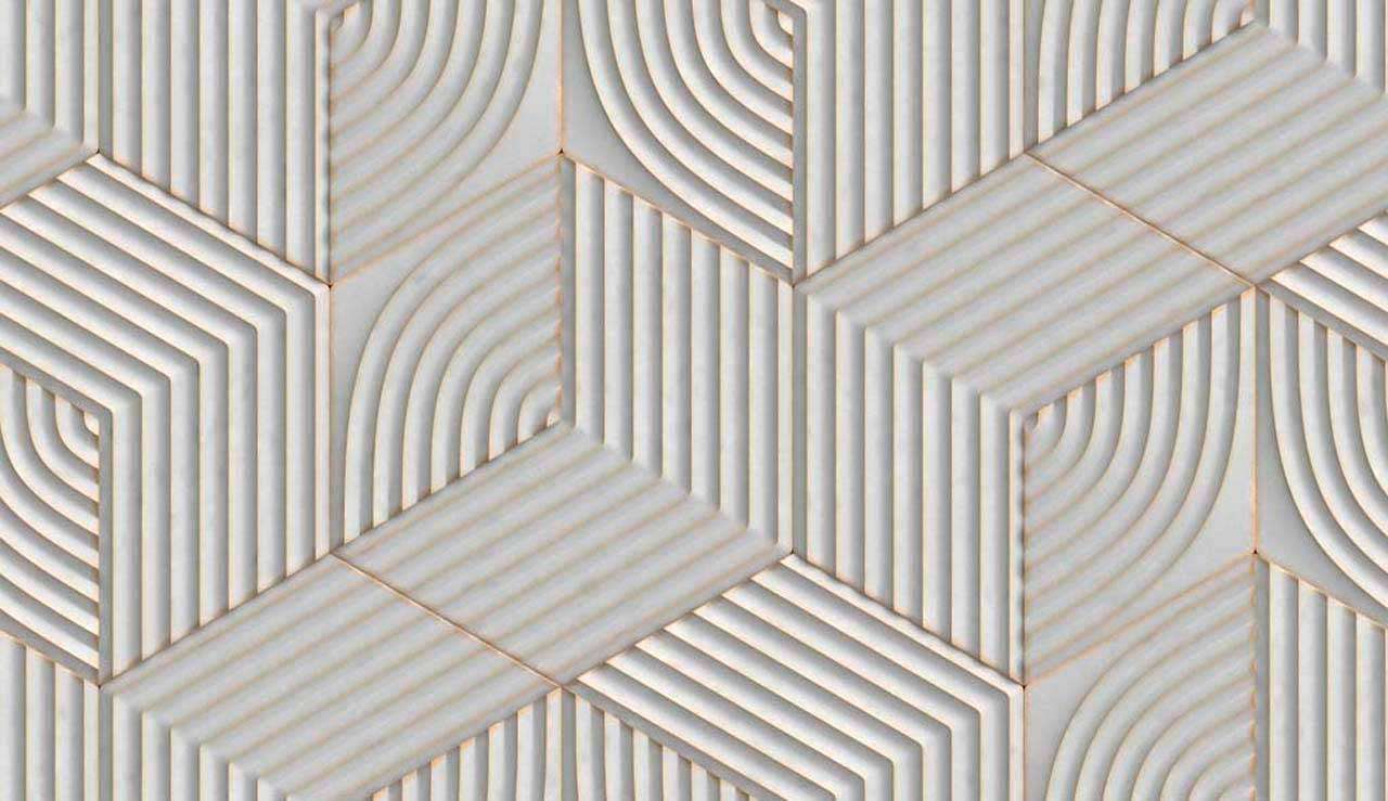 Фотообои в интерьере геометрические 3д узоры серые  10-478 фото