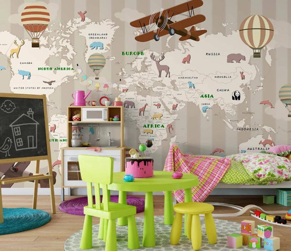 Фотообои Карта мира с самолетами и шарами  15-314