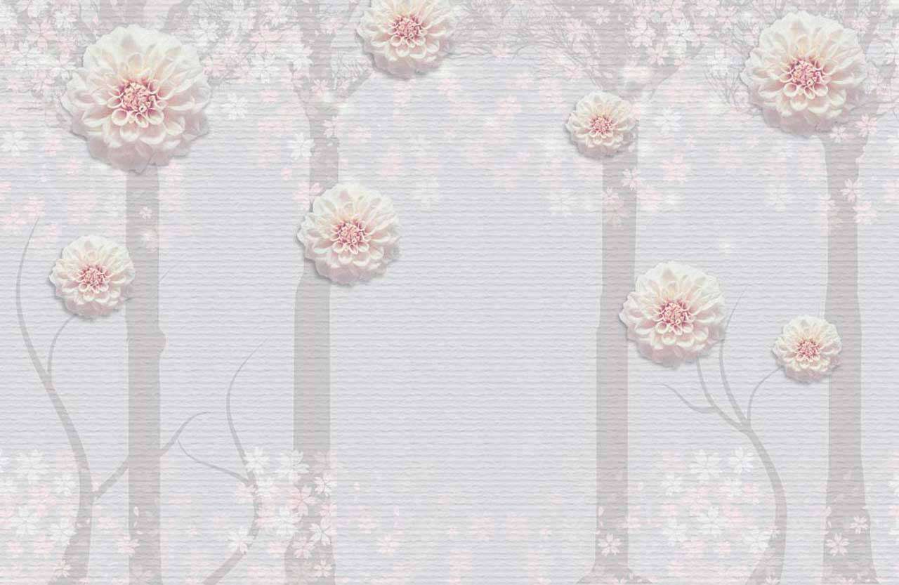 Фотообои в интерьере стереоскопические деревья с нежными цветами  7-488 фото