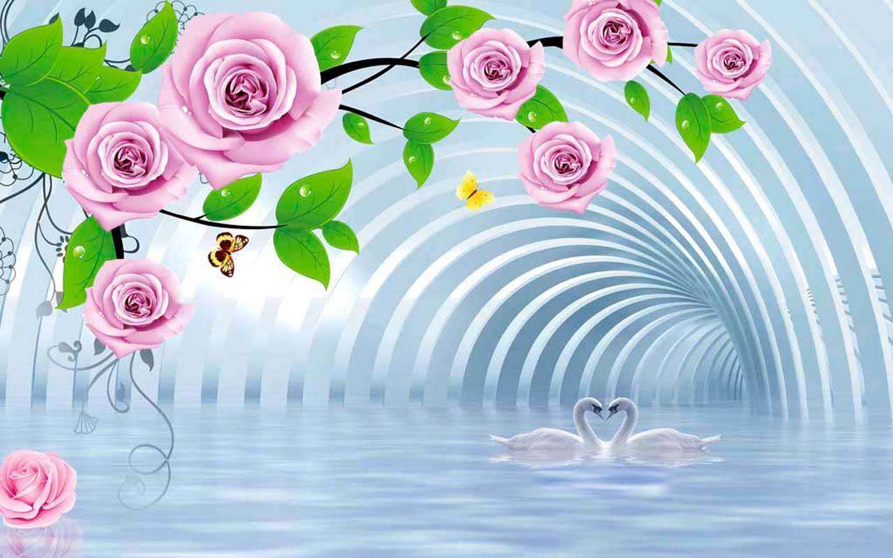 Фотообои в интерьере лебеди на 3д фоне  10-419 фото