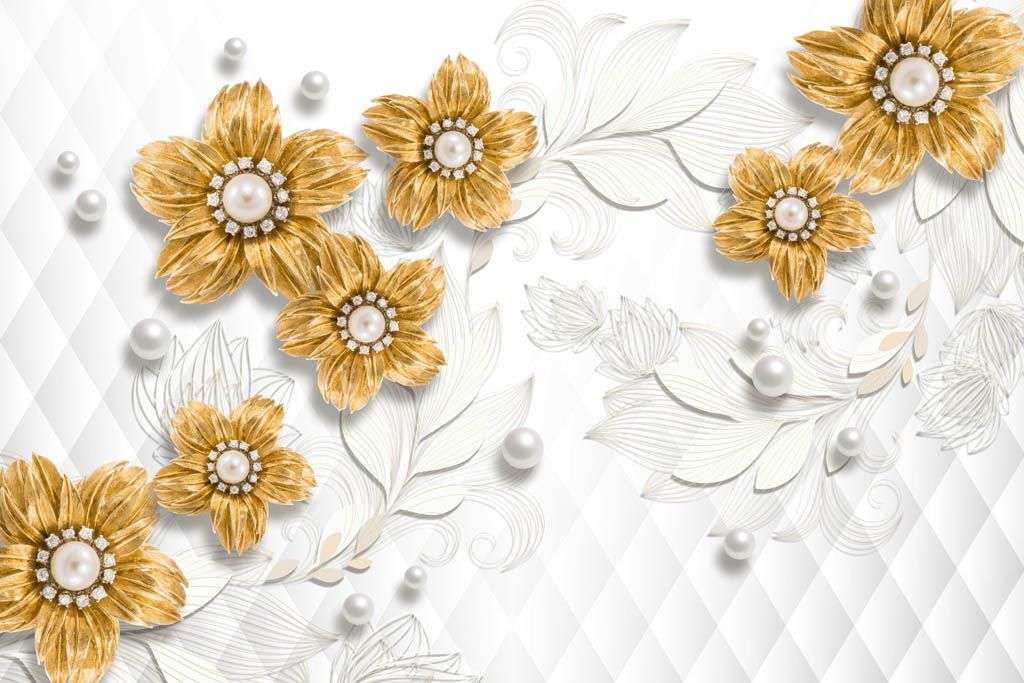 Фотообои в интерьере 3д позолоченные цветы  10-860 фото