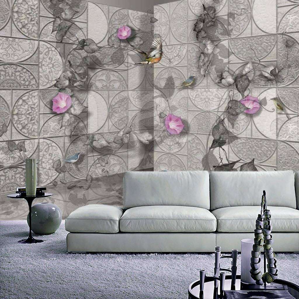 Фотообои в интерьере 3д стена с цветами  7-712 фото