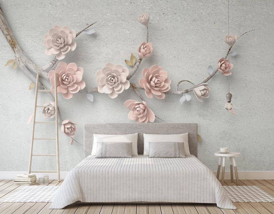 Фотообои 3д ветка с розовыми цветами  15-370